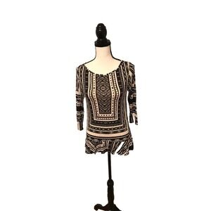 ANTHROPOLOGIE Weston Wear Black/Beige Garden Peer Peplum Top - Size Small